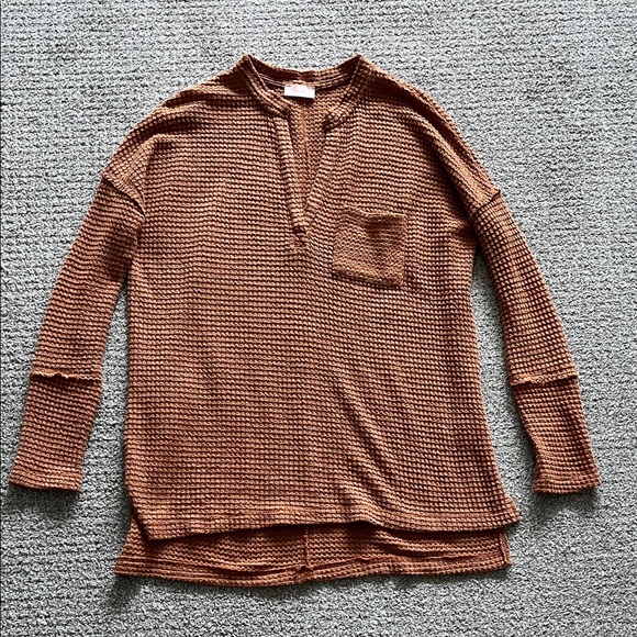 Pink Lily Tops - Pink Lily Rust Waffle Knit Longsleeve